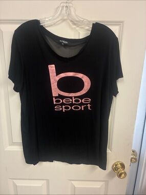 bebe Black Short Sleeve Tee with Pink Logo